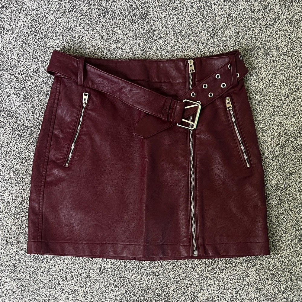 Topshop Burgundy Leather Skirt with Belt